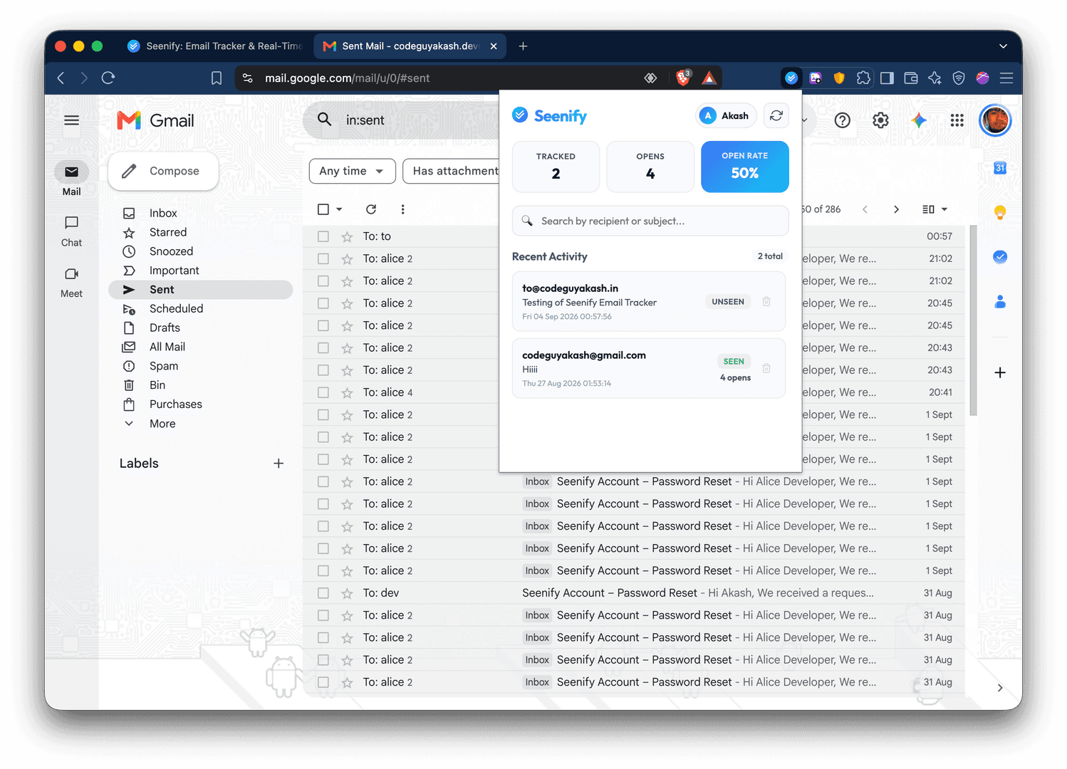 Seenify – Real-Time Email Tracker for Gmail image 4