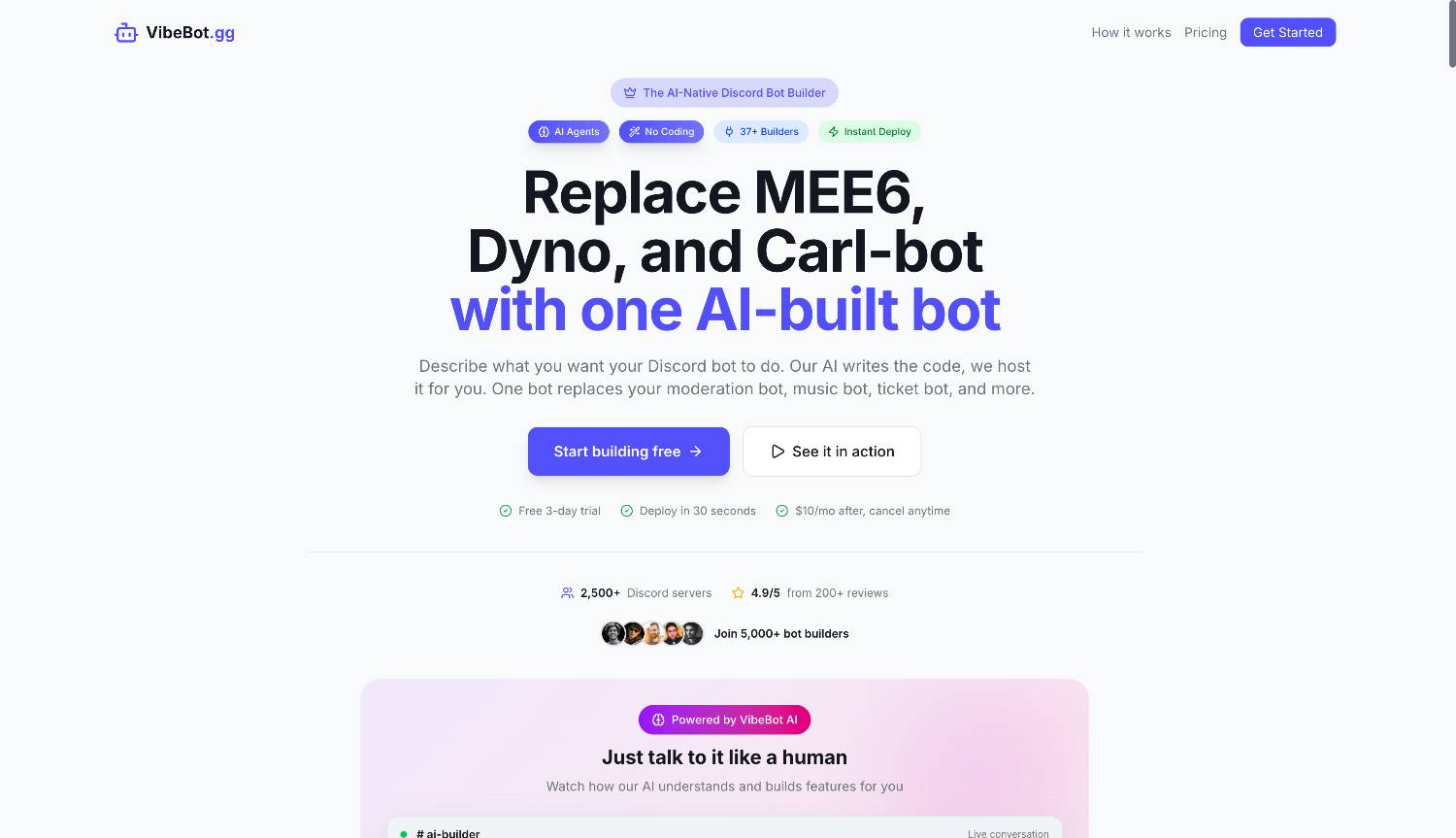 VibeBot - AI Discord Bot Maker image 1