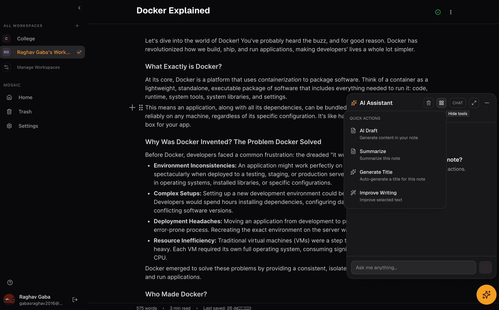 Mosaic - AI-Powered Notes Workspace image 3