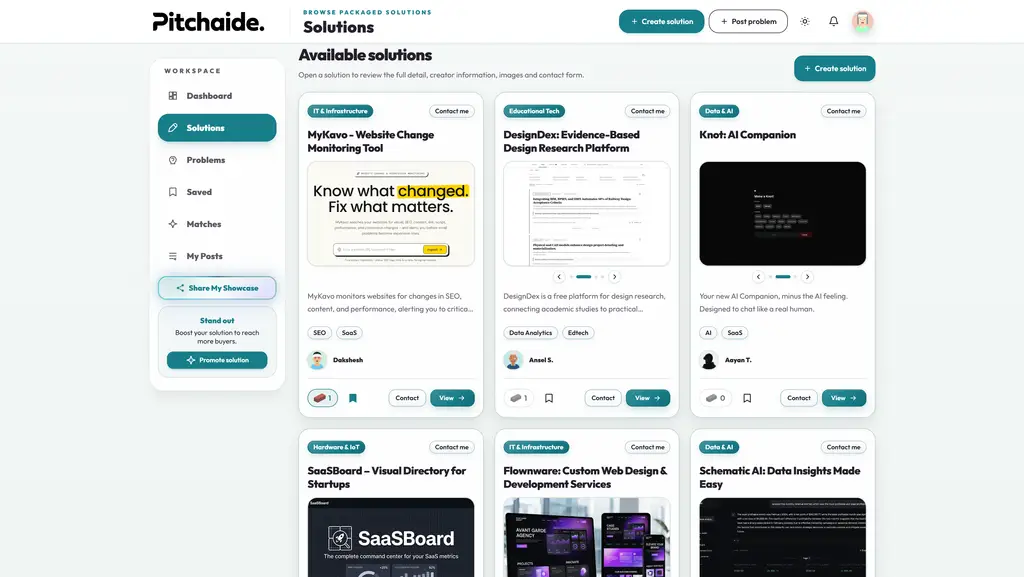 Pitchaide | Share Solutions. Post Problems. image 3