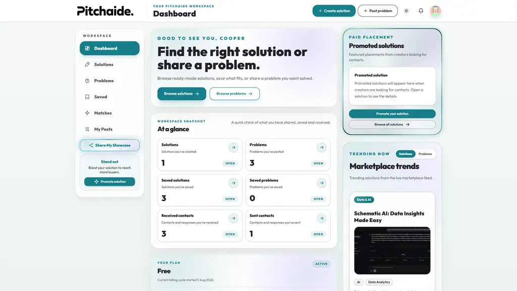 Pitchaide | Share Solutions. Post Problems. image 2