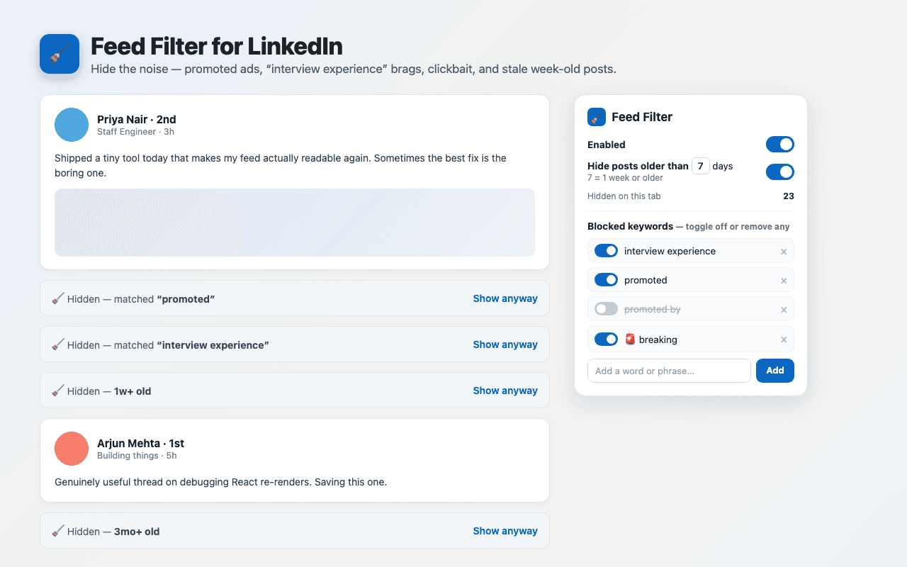 Feed Filter for LinkedIn image 1