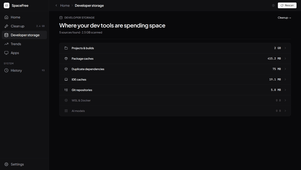 SpaceFree — Developer Storage Inspector image 5