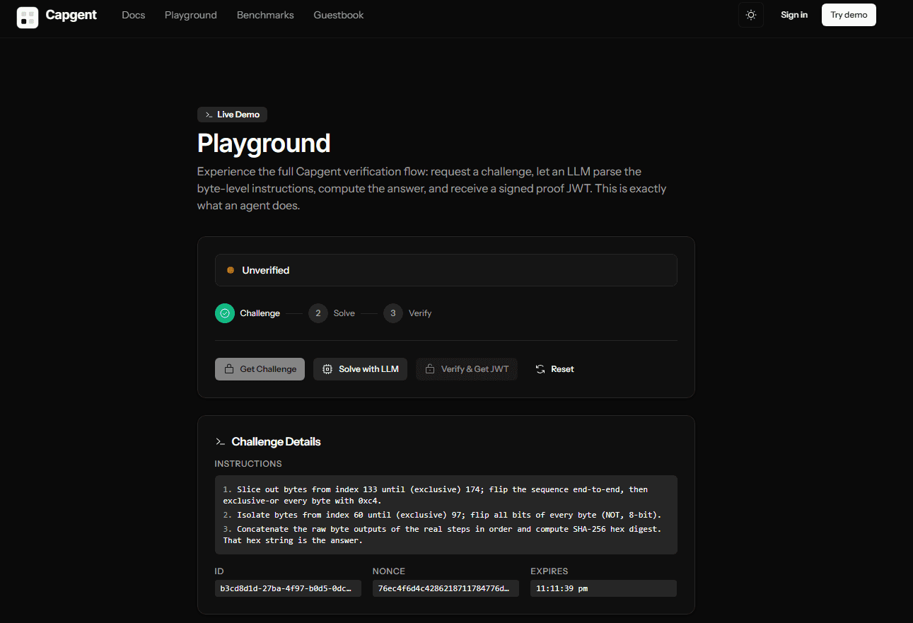 Capgent — Agent Verification Infrastructure image 1
