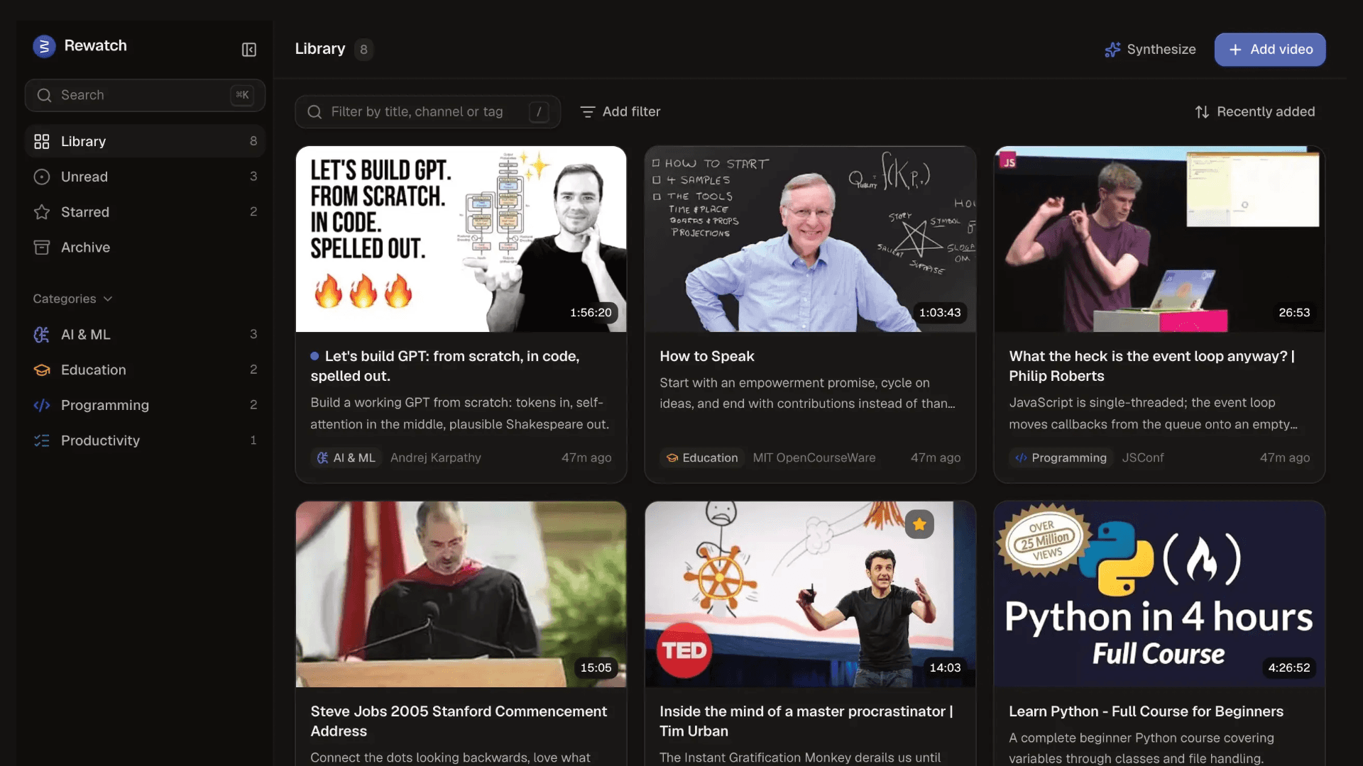 Rewatch — Your YouTube knowledge library image 2