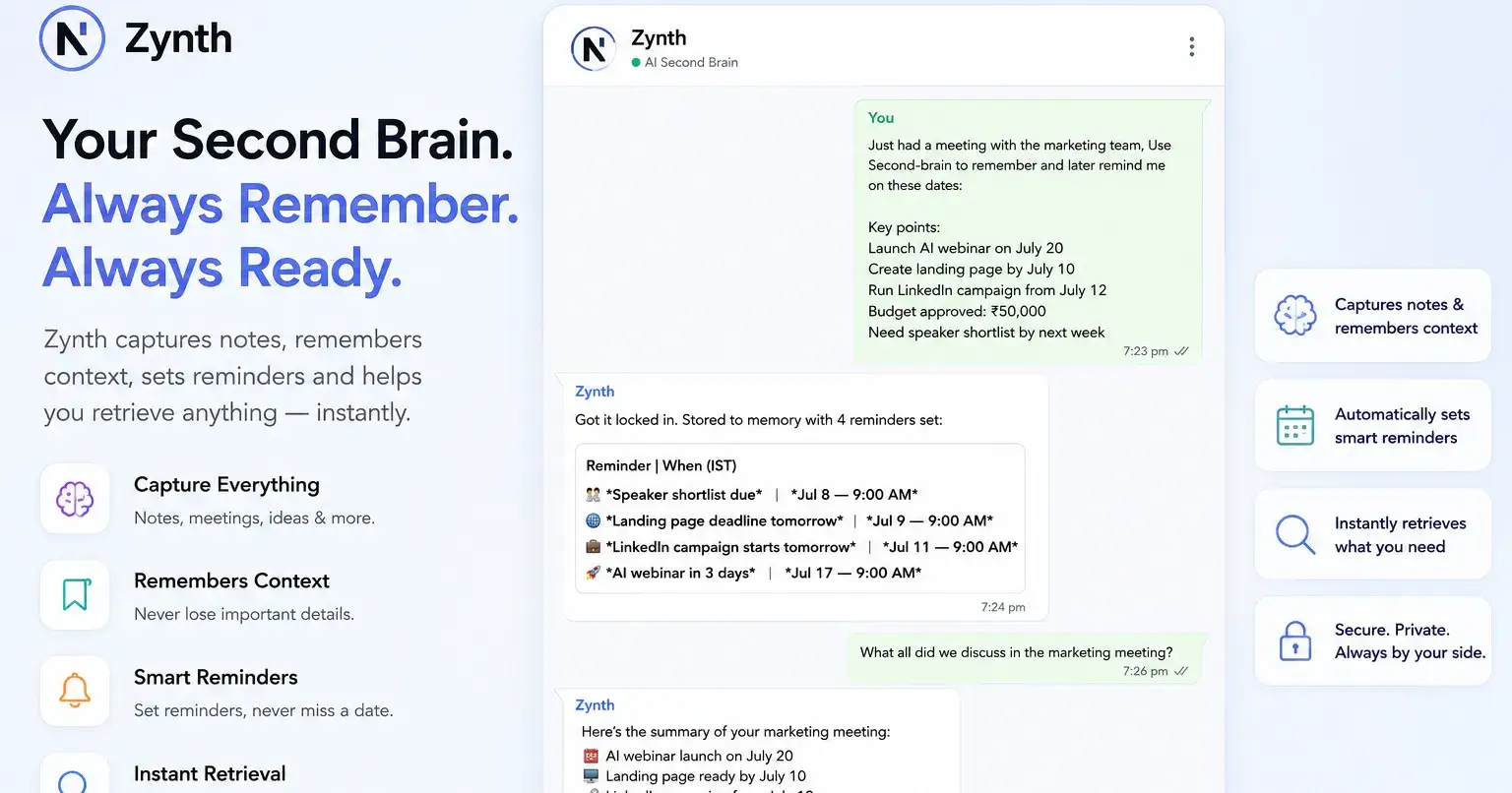 Your Brain Has Limited Storage. Zynth Doesn't.