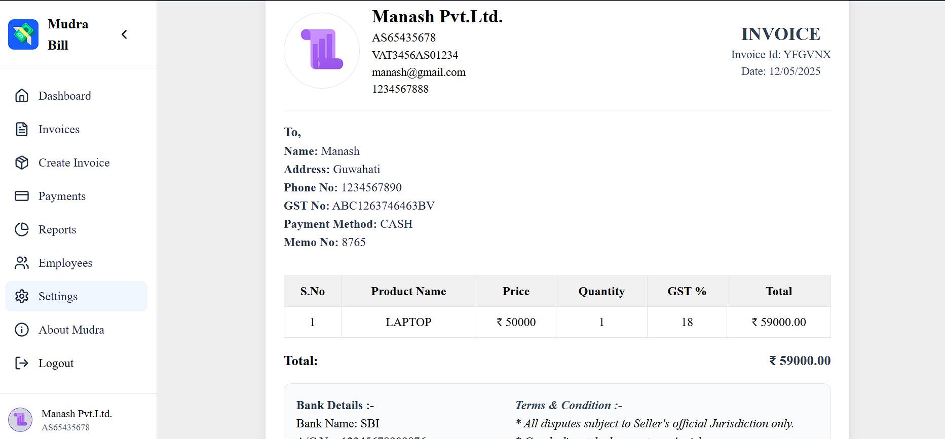 Mudra Billing System - GST Invoice Generator image 3