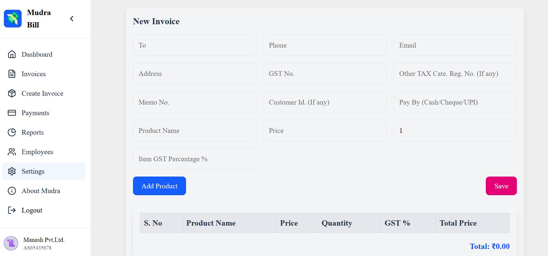 Mudra Billing System - GST Invoice Generator image 2