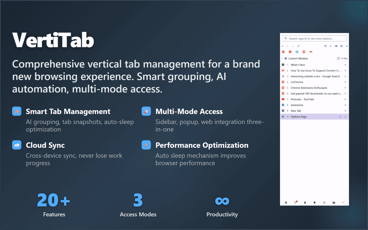 VertiTab — Your Browser Sidebar, Reimagined image 1