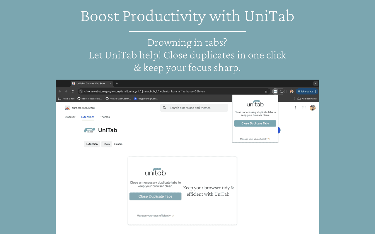 UniTab - Chrome extension to close duplicate image 3