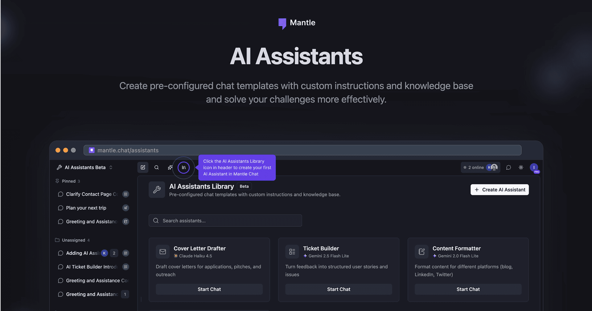 AI Assistants Library in Mantle Chat image 1