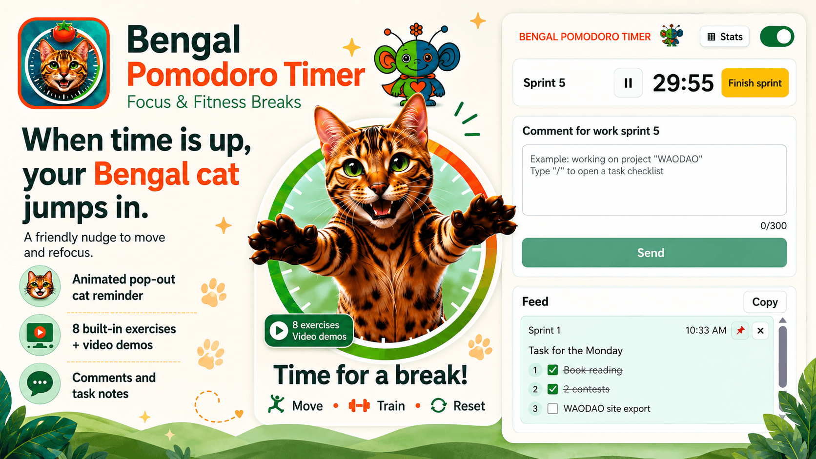 Bengal Pomodoro Timer: Focus & Fitness Breaks image 2