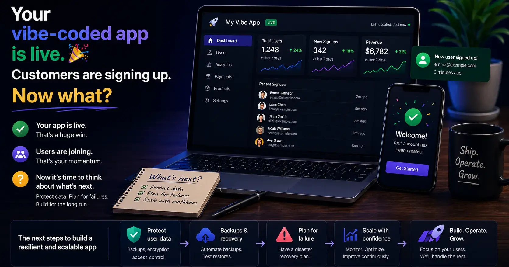 Your vibe-coded app is live. Customers are signing up. Now what?