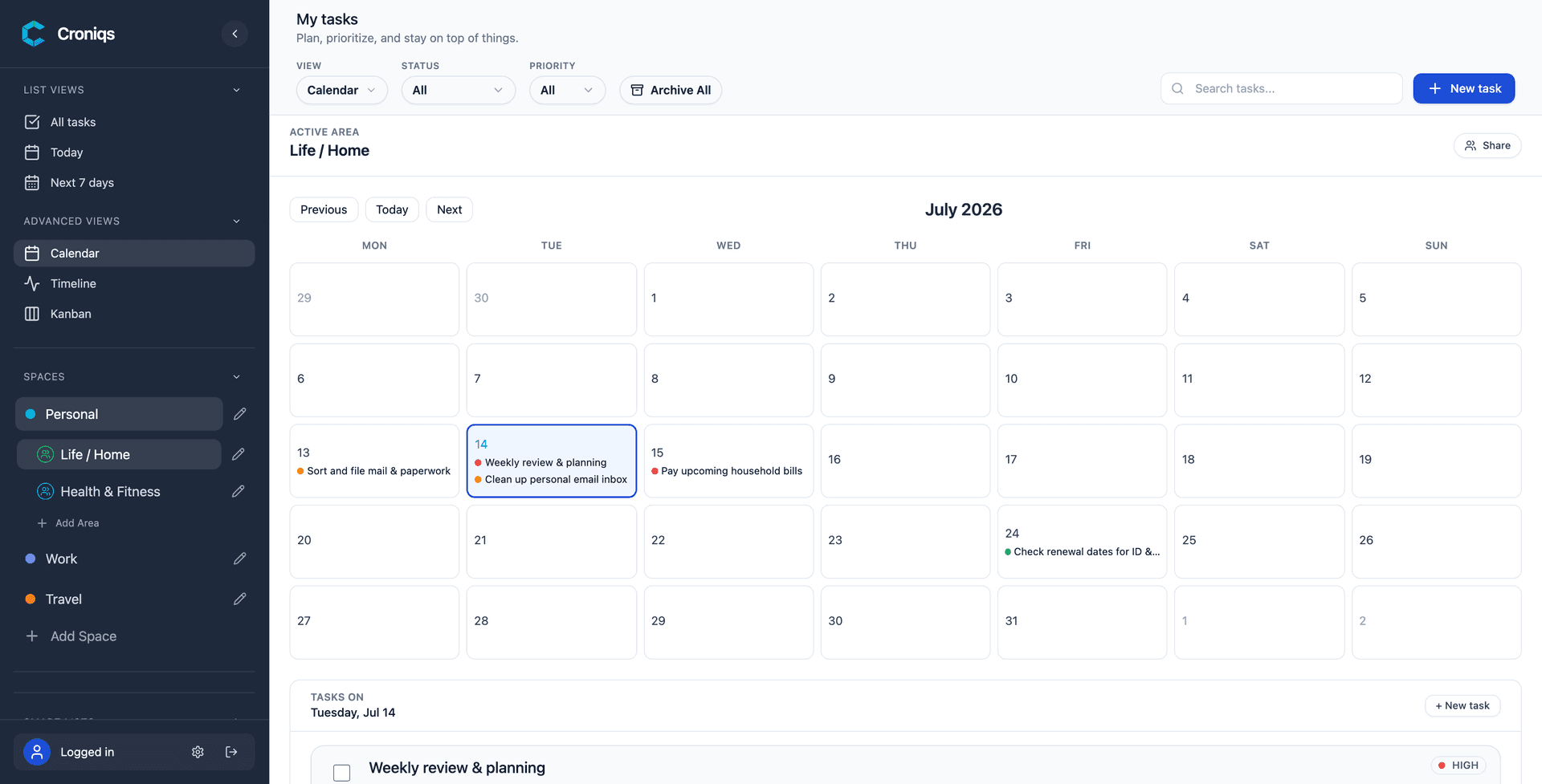Croniqs — calm, EU-hosted task manager image 2