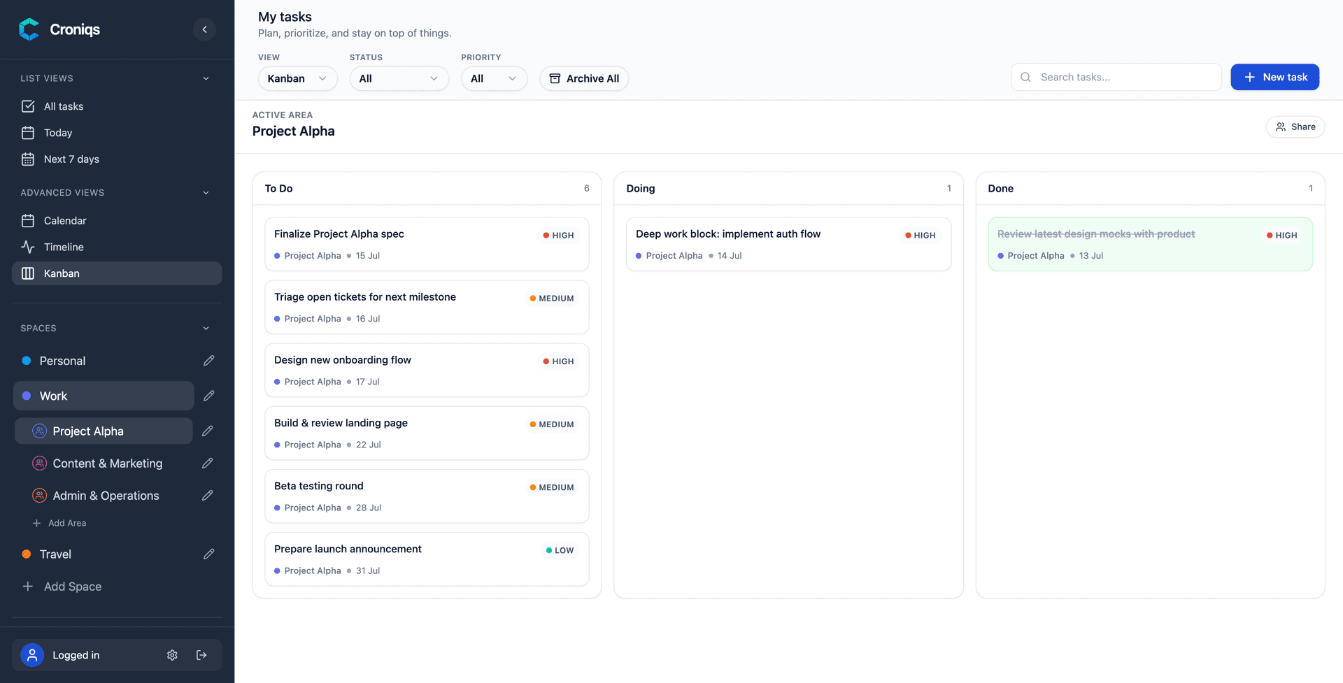 Croniqs — calm, EU-hosted task manager image 3