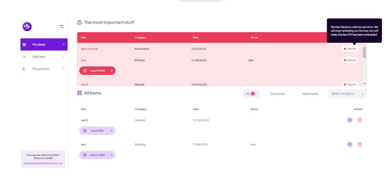 Important stuff reminder