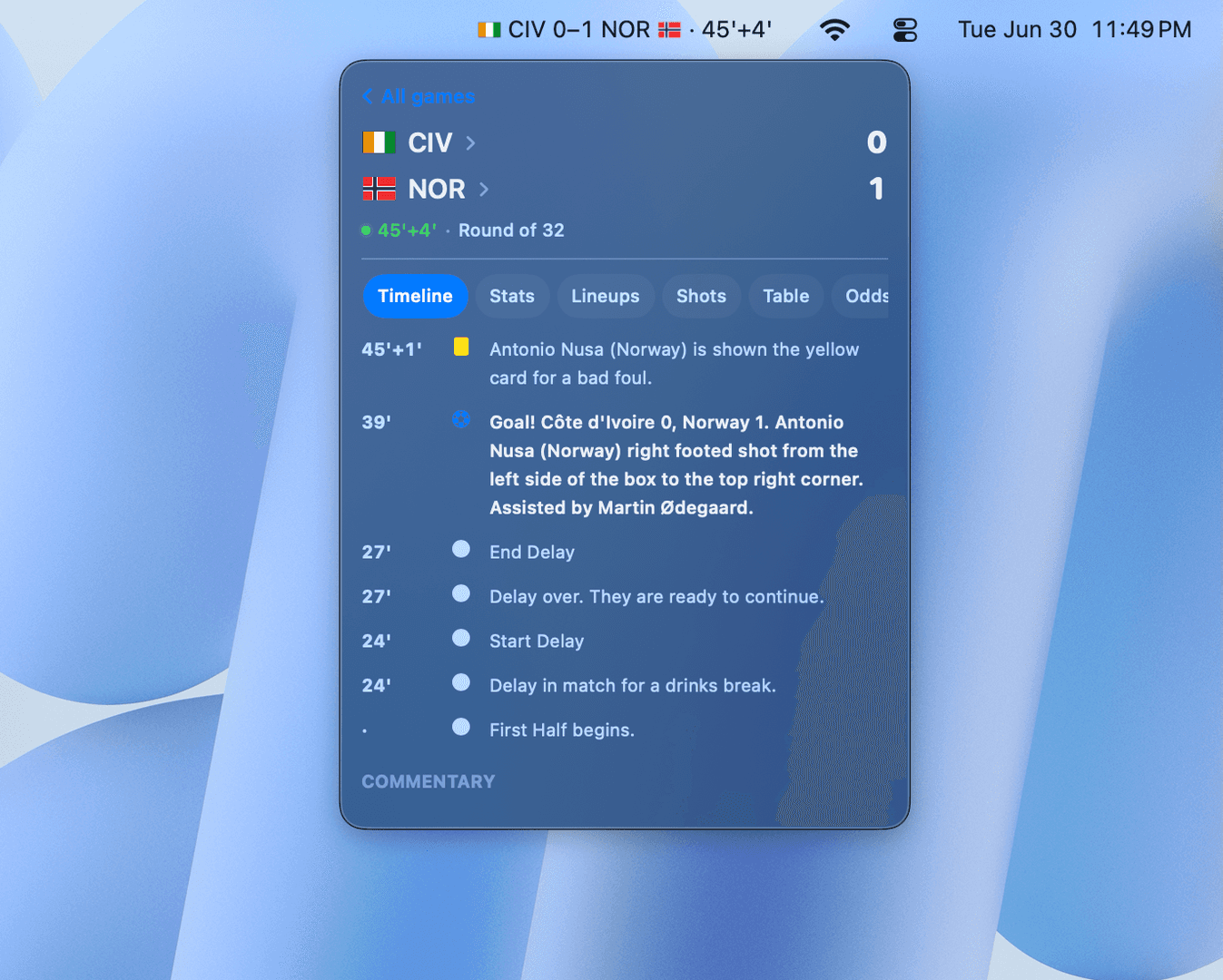 StatBar. Live scores in your menu bar image 2