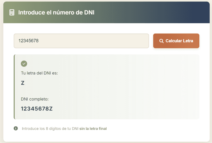 Calcular Letra DNI image 1