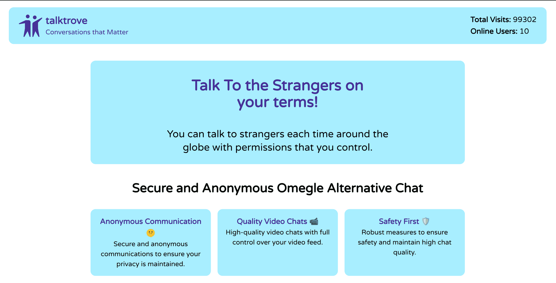 Talktrove: A safe random chat platform image 1