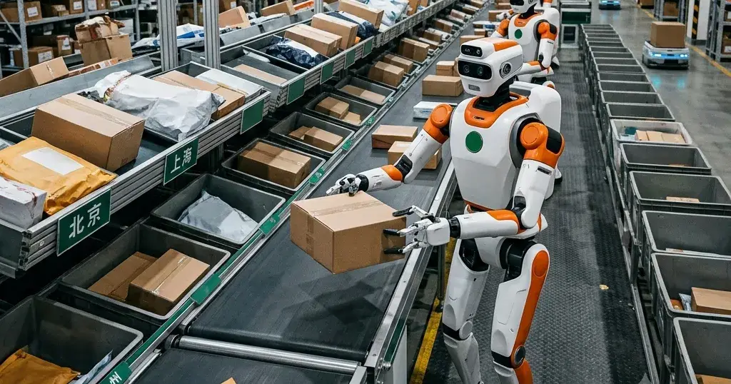 china deploys humanoid robots to sort 1200 parcels per hour in massive postal hub. 