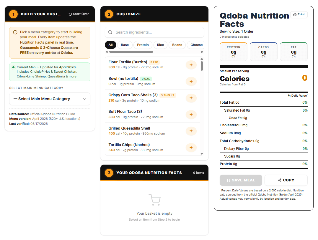 Qdoba Nutrition Calculator image 1