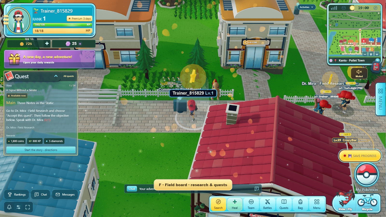 Pokemon World gameplay in Pallet Town
