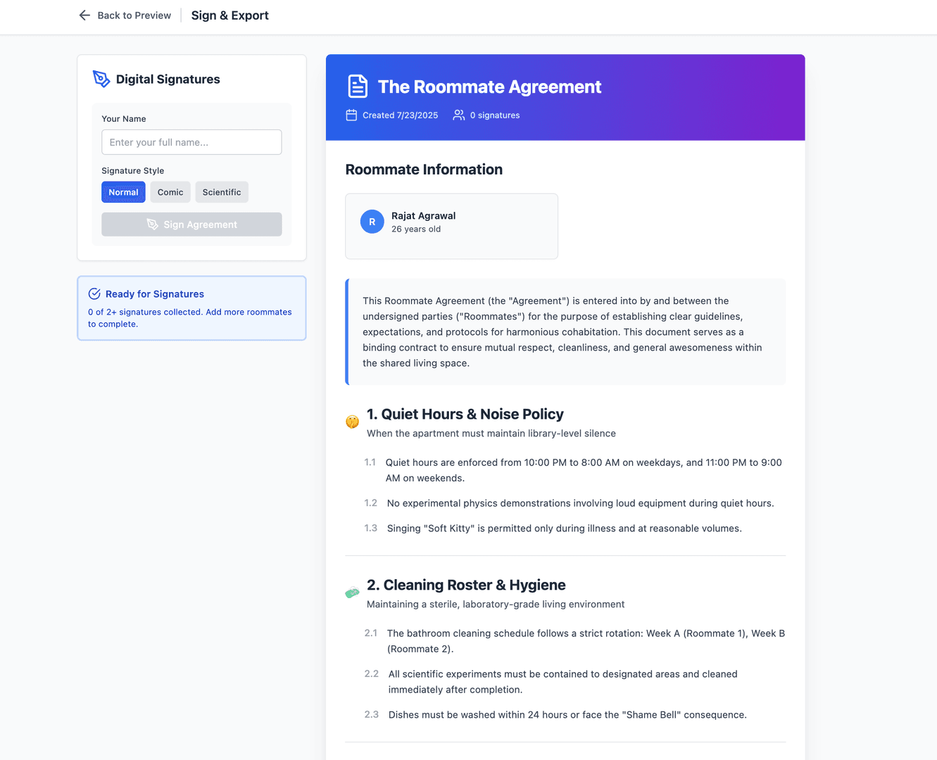 Roommate Agreement Builder image 3