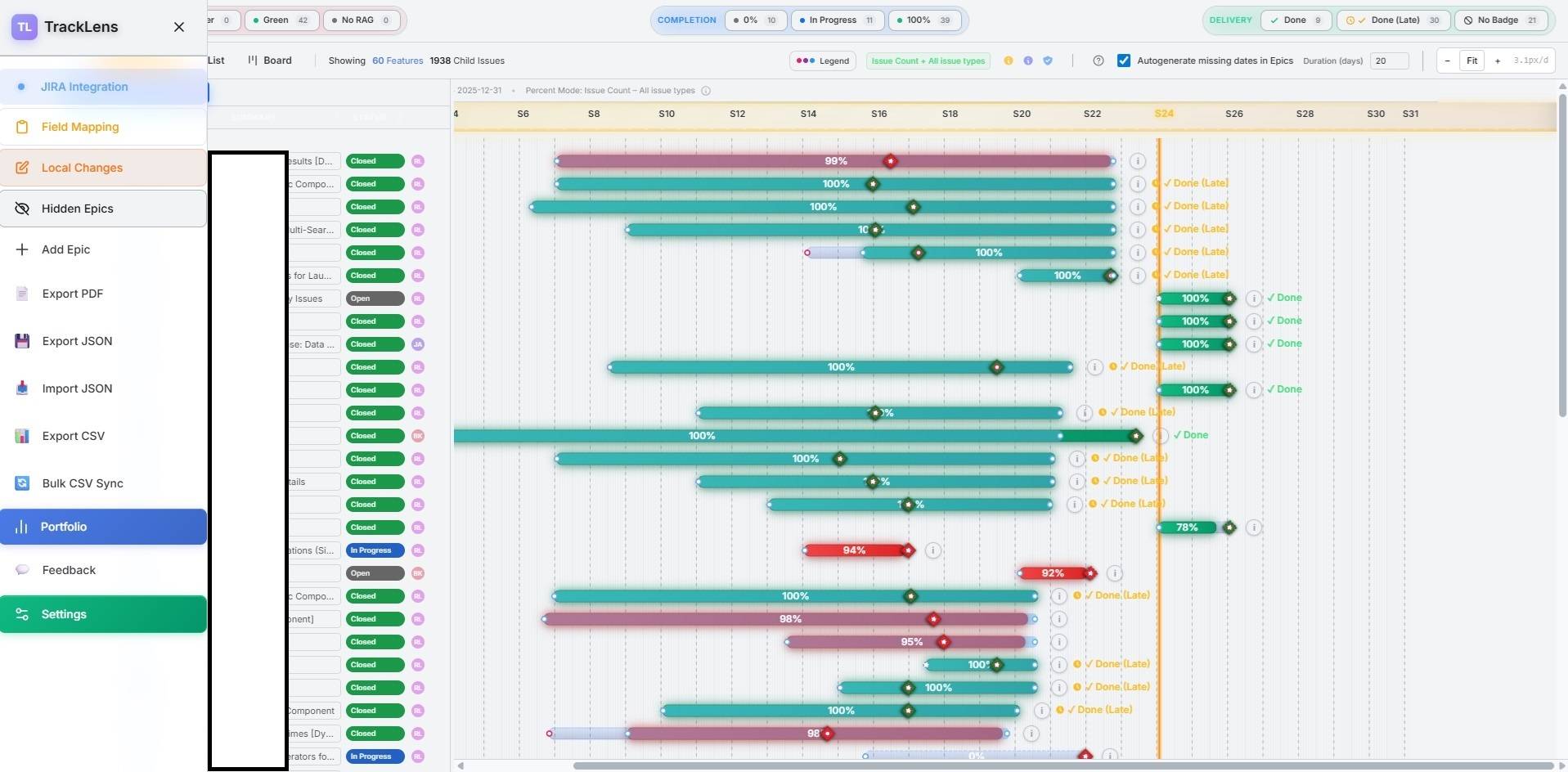 TrackLens - JIRA Epic Planning Dashboard image 1