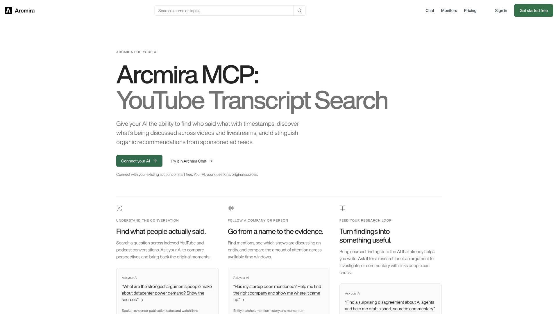 Arcmira: YouTube Transcript Search image 1