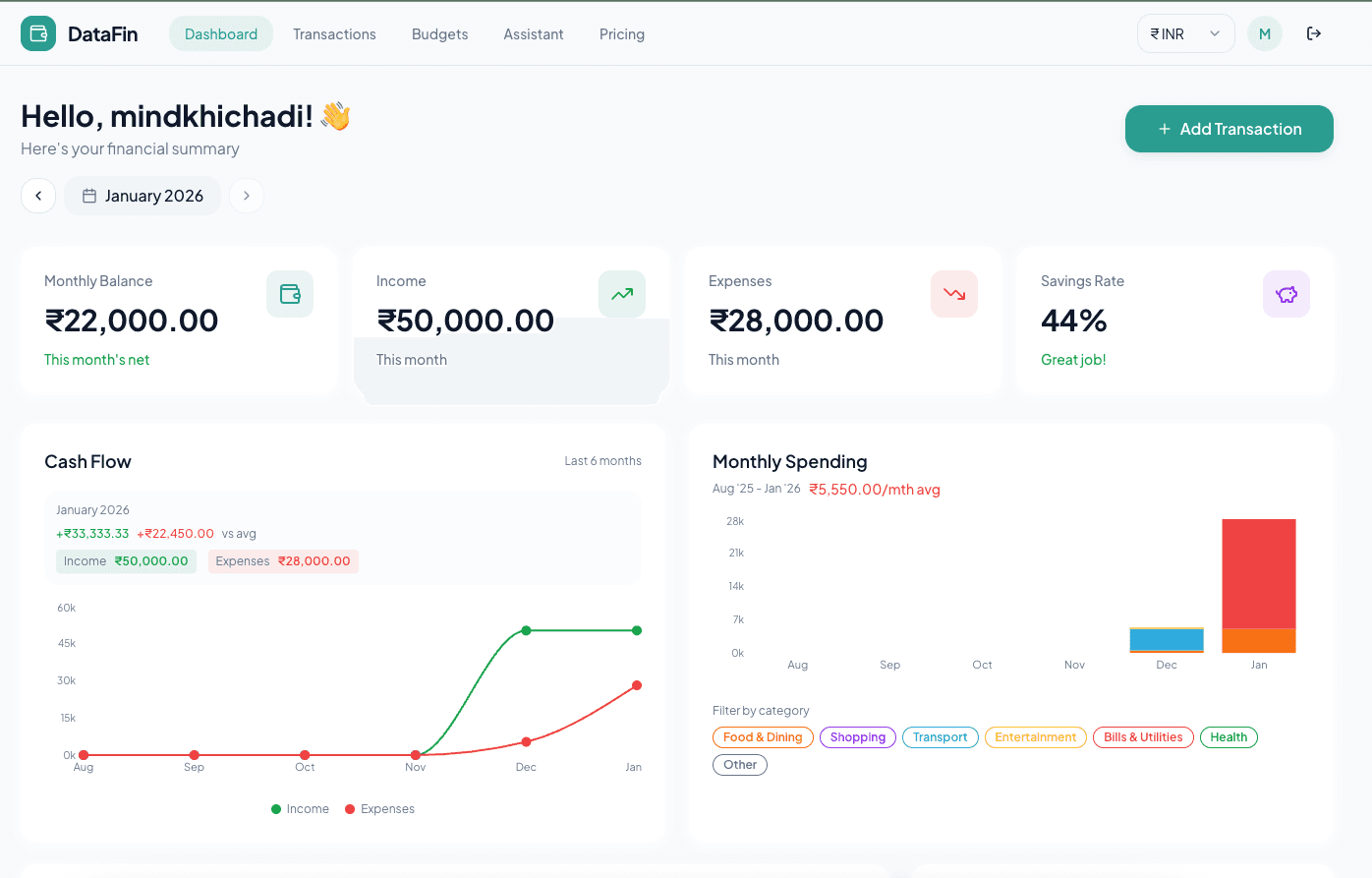DataFin - Personal Finance Tracker image 1