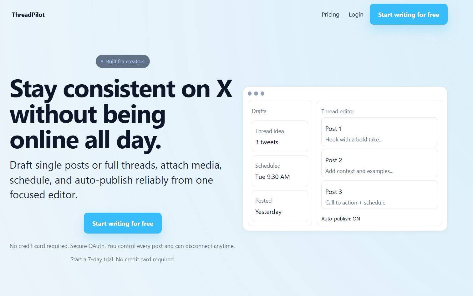 Schedule X Posts and Threads with Threadpilot