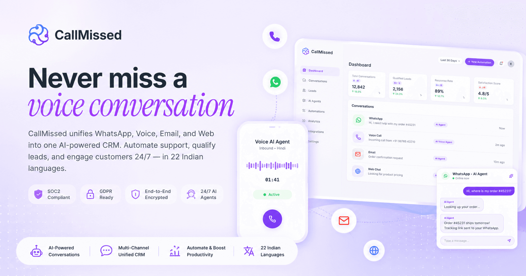 CallMissed — AI Agents for WhatsApp, Voice image 1