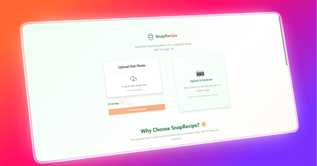 SnapRecipe - AI-Powered Recipe Generator image 1