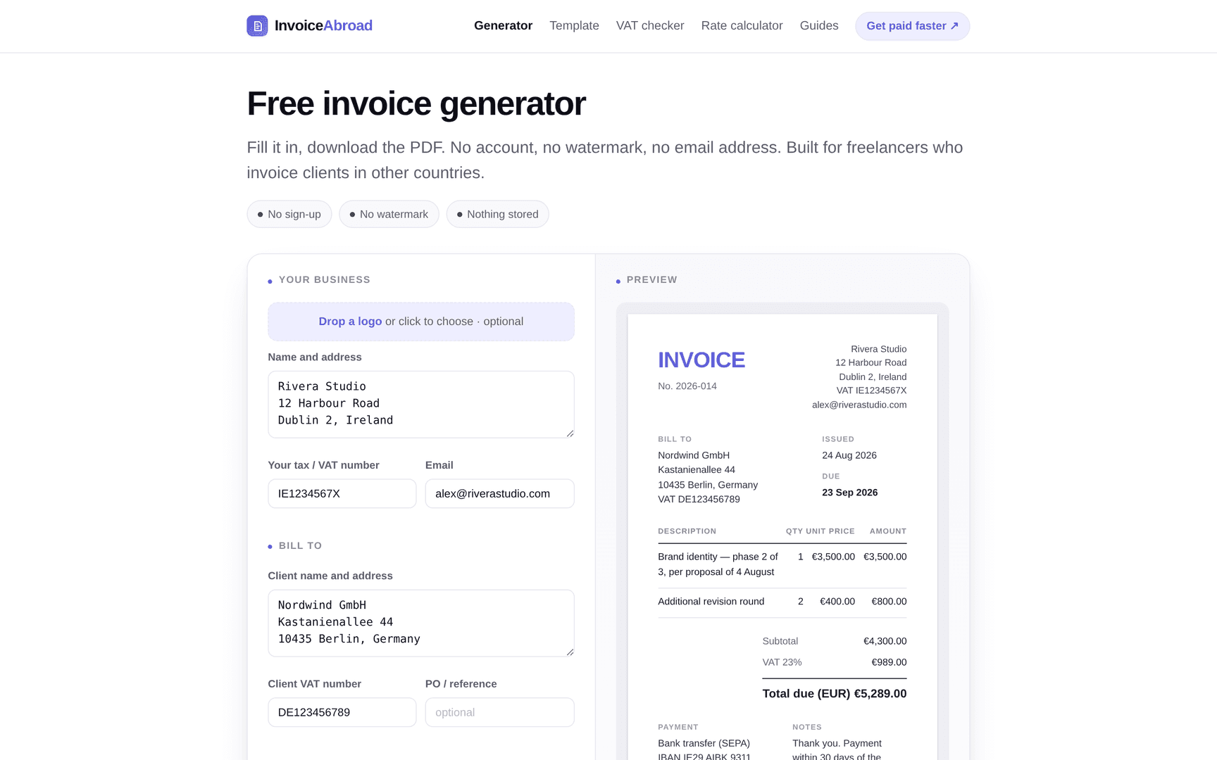 Free Invoice Generator — No Sign-Up image 1