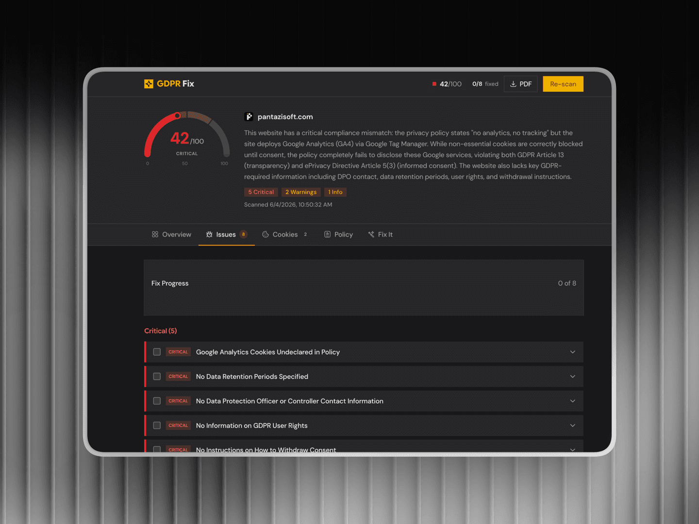 GDPRFix -  GDPR & ePrivacy Compliance Checker image 3