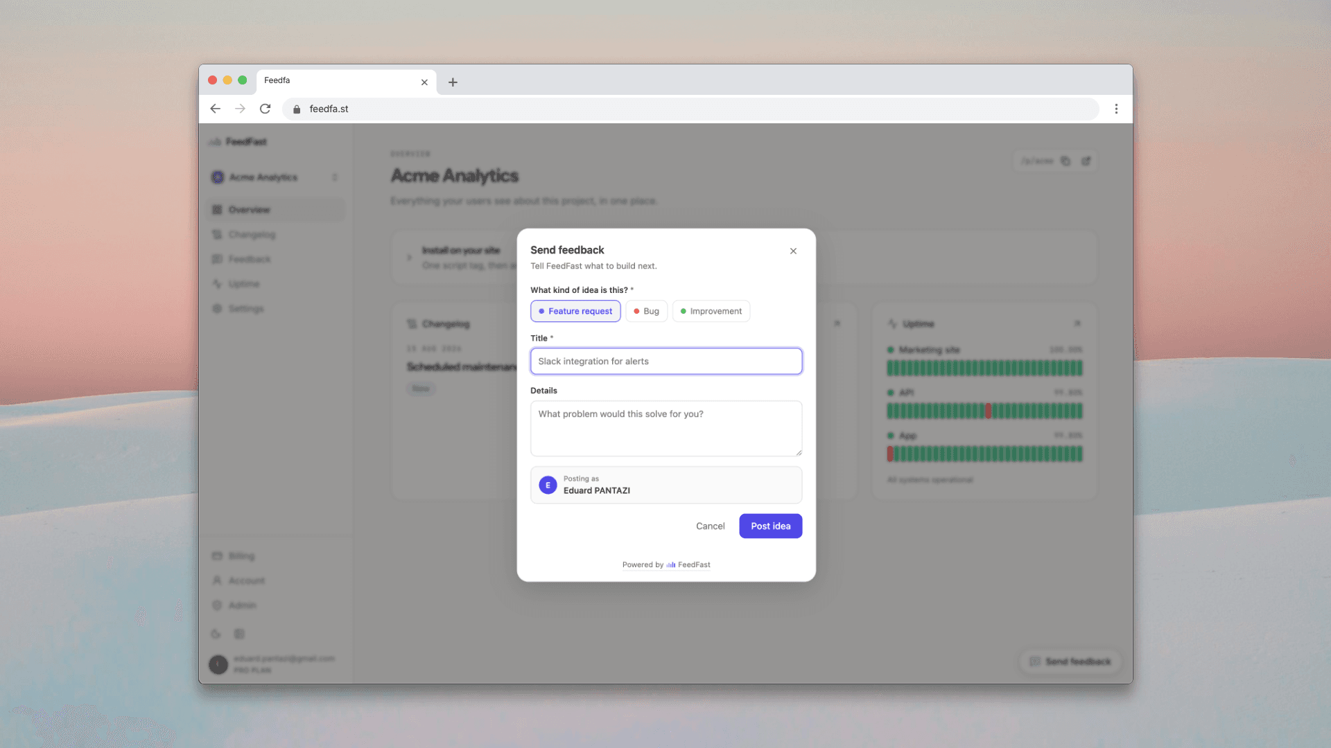 FeedFast — Changelog, feedback and uptime image 4