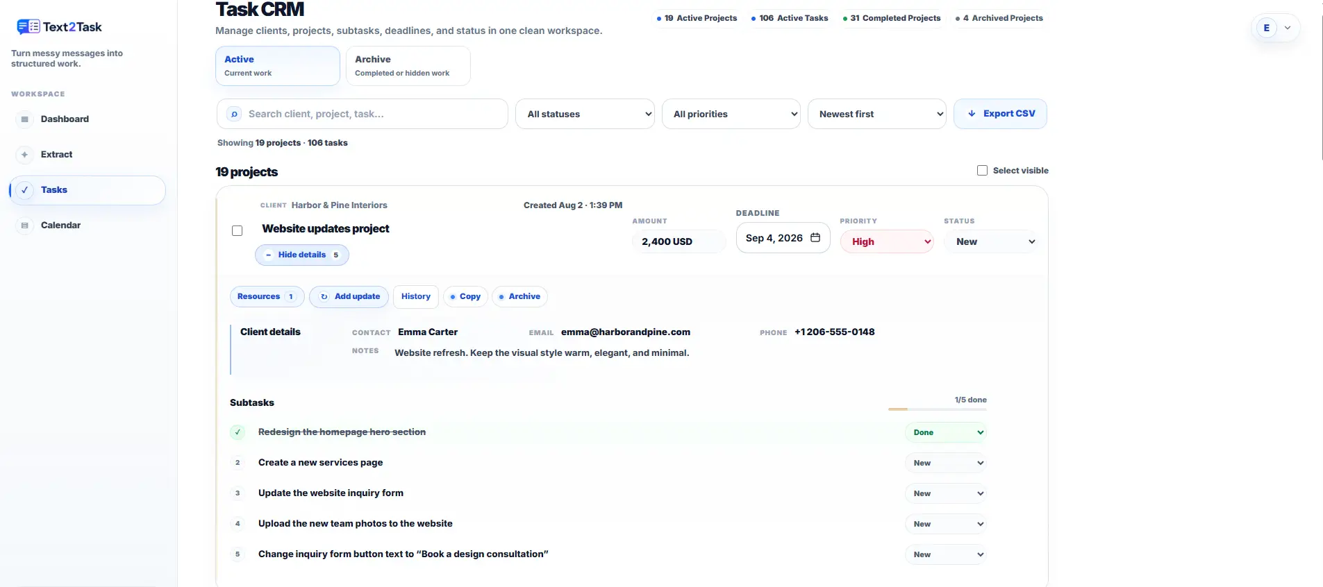 Text2task on Peerlist