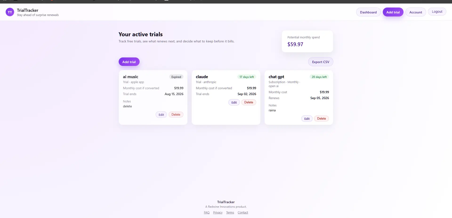 Trial Tracker on Peerlist